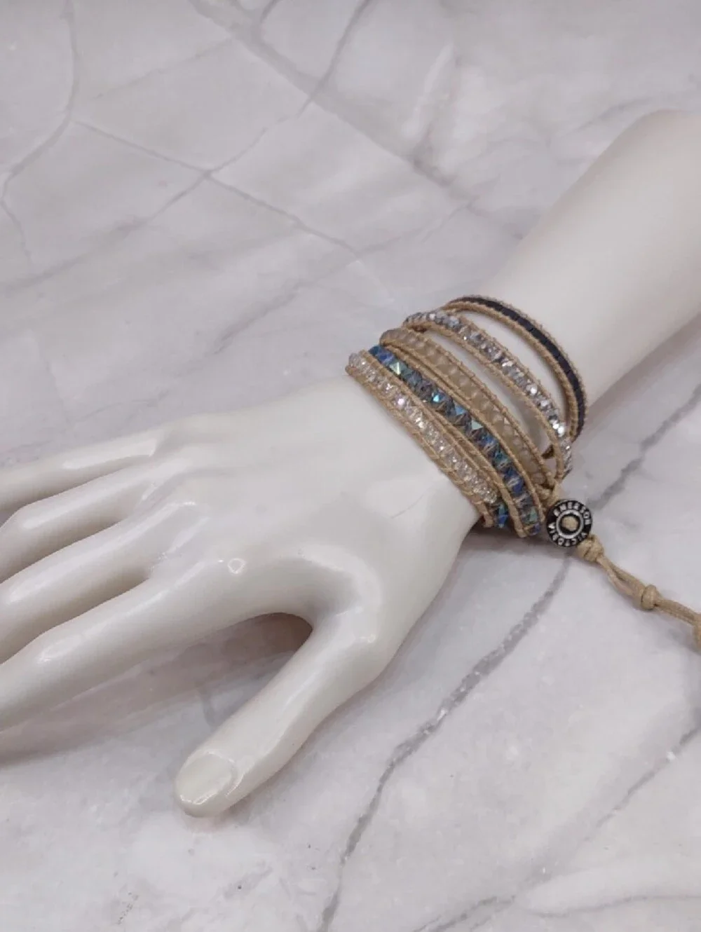 Victoria Emerson Multi-Strand Beaded Wrap Bracelet - Blue, Clear, Tan